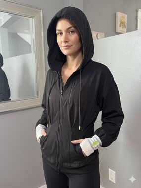 Free People Movement Black Double Corset Knit Cuffs Full Zip Hooded Jacket Med